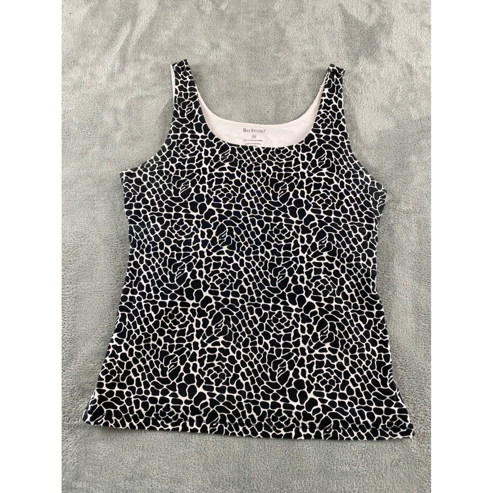 Bay Studio Womens Black‎ White Abstract Giraffe Print Tank Top Scoop Neck Size M